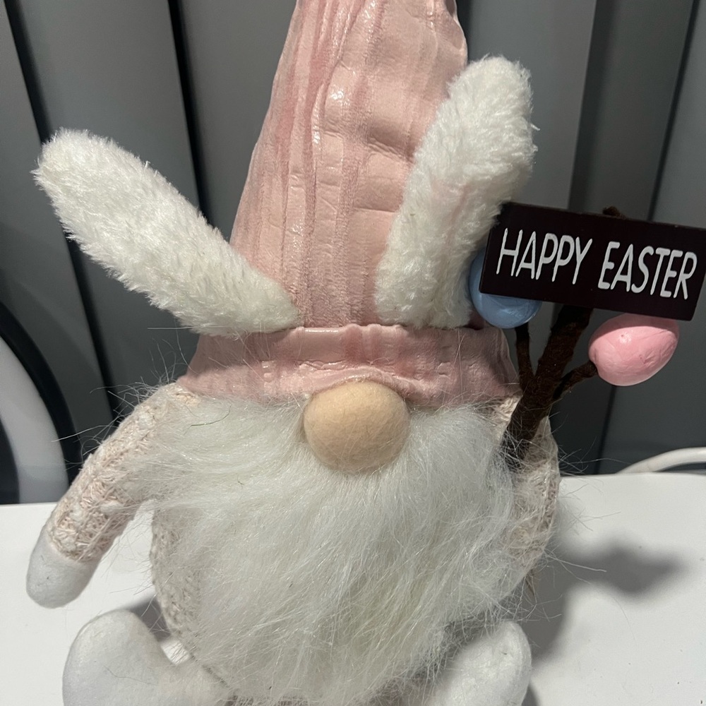 Plush Pink Easter Gnome Decoration - Soft Bunny Hat
